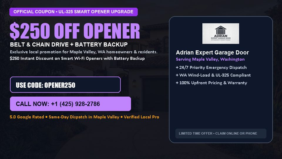 $250 OFF Smart Wi-Fi Garage Door Opener Installation in Maple Valley, WA - Adrian Expert Garage Door
